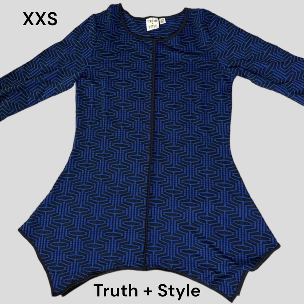 Truth + Style Tunic Womens XXS Royal & Black Knit Scoop-Neck